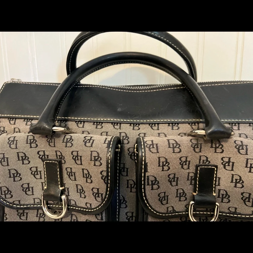 vintage dooney & bourke signature leather and canvas satchel logo